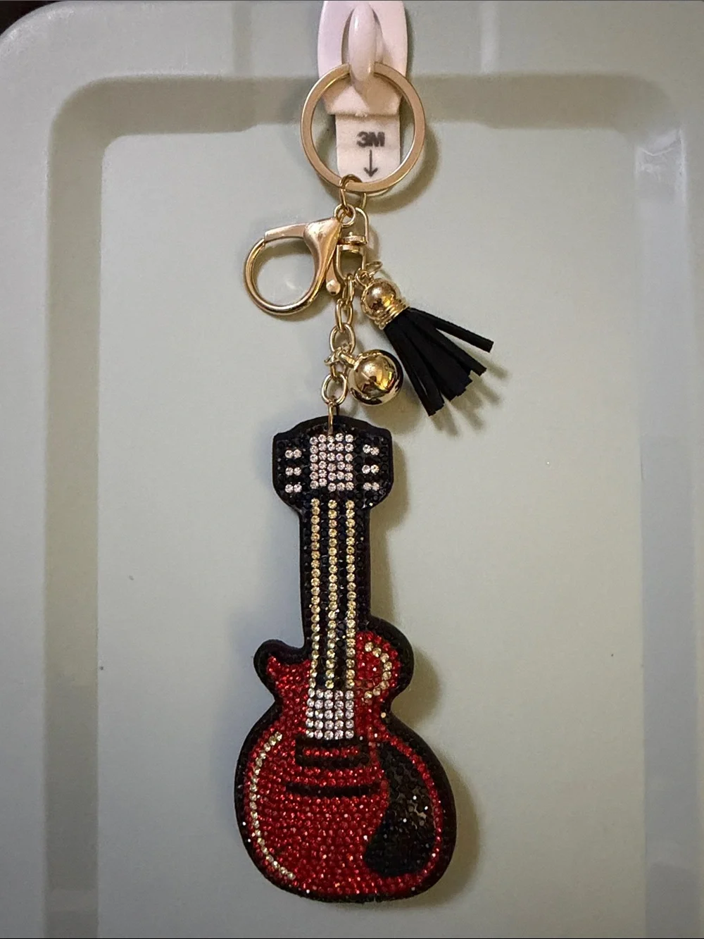 Rhinestone Red Guitar Keychain with Tassel Keyring